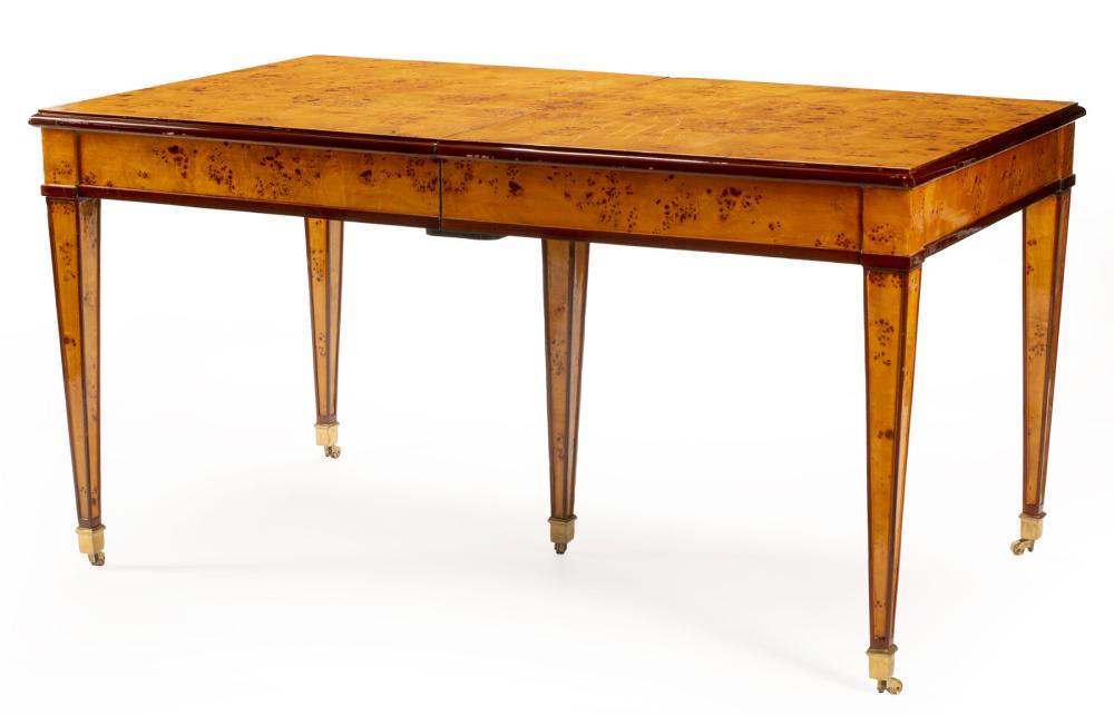 Appraisal: Biedermeier-Style Burl Wood Mechanized Extension Dining Table molded edge three