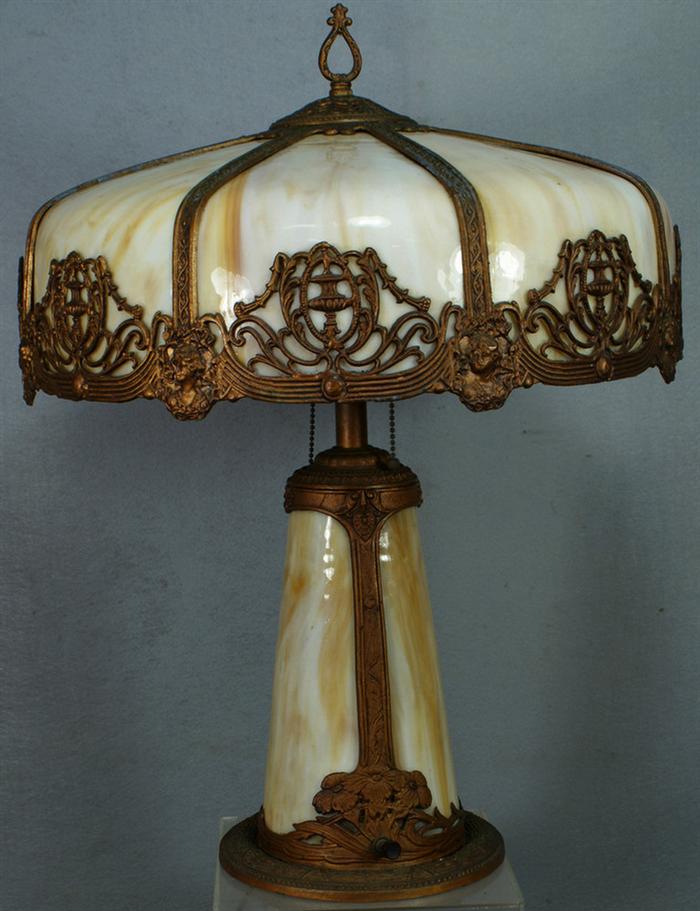 Appraisal: Caramel slag glass table lamp illuminated base with round glass