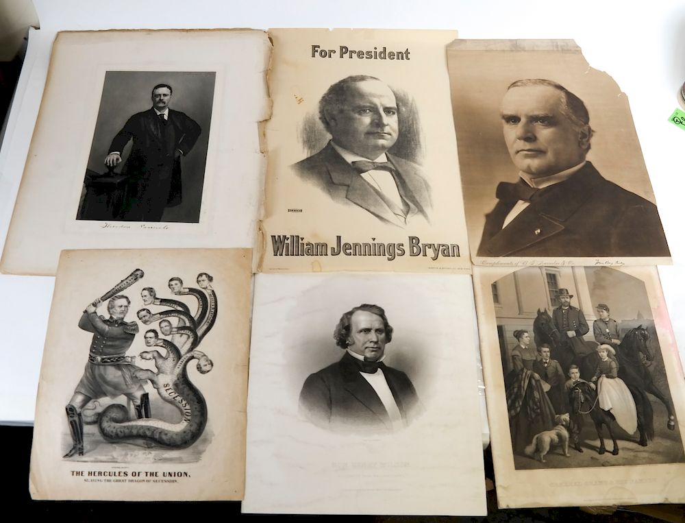 Appraisal: Broadsides and Engravings Lithographs Political Six items including William Jennings