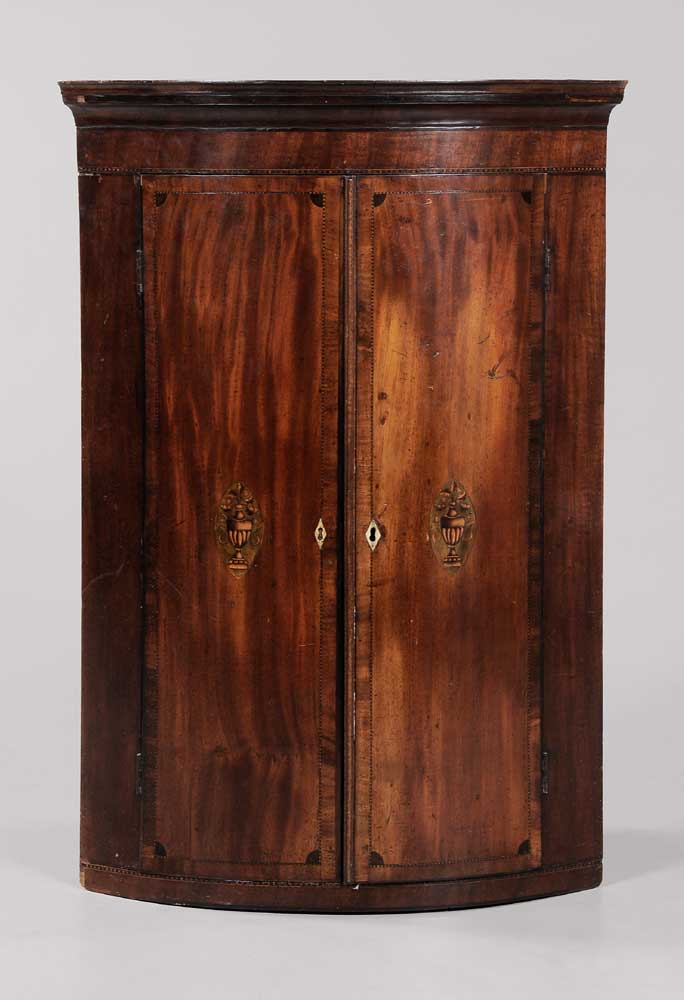 Appraisal: Fine Hepplewhite Inlaid Mahogany Hanging Corner Cupboard British th century