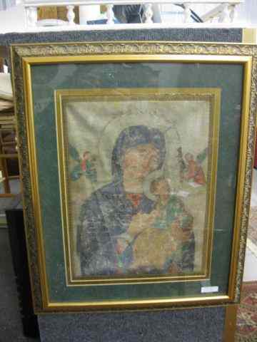 Appraisal: Religious Painting on Canvas ''Madonna Child'' angels in background ''