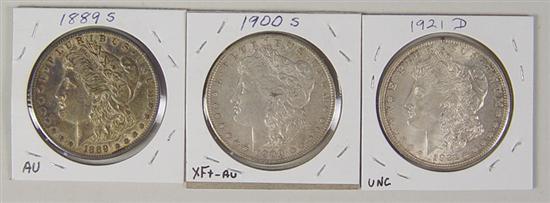 Appraisal: Three Better Date Morgan Dollars -S AU -S XF -AU