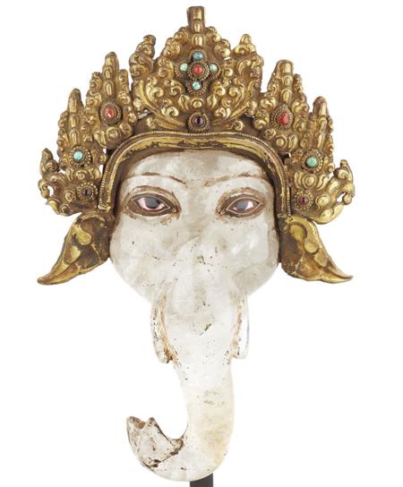 Appraisal: INDIAN BRONZE AND ROCK CRYSTAL GANESH with glass eyes and