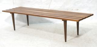 Appraisal: Mid Century Wood Slat Bench Coffee Table Tapered peg legs