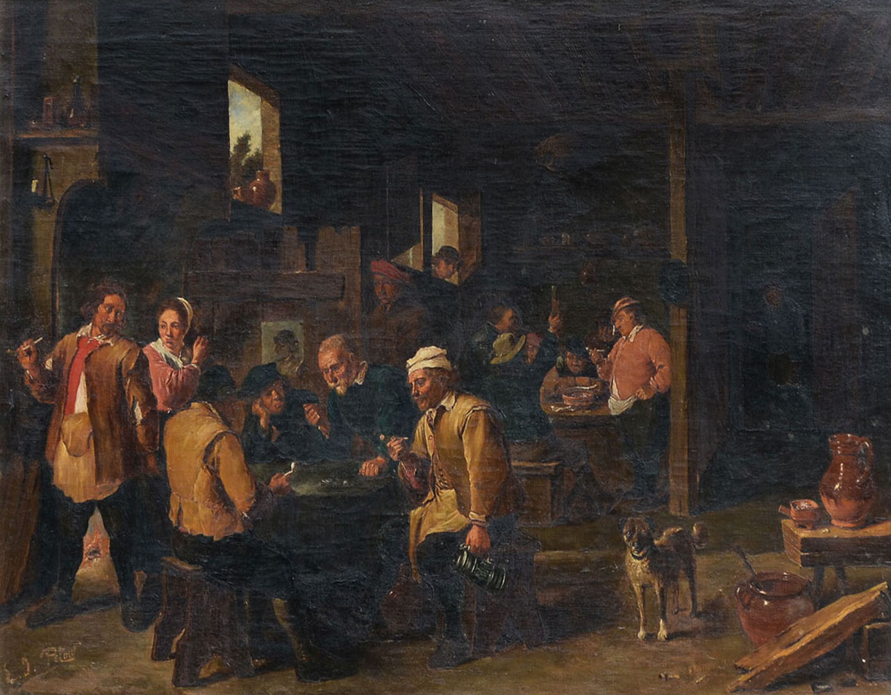 Appraisal: PETOW Edward American - Busy Tavern Interior Scene with Dog