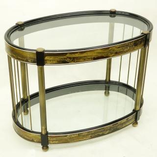 Appraisal: Bernhard Rohne Mastercraft Etched Brass Oval Glass Top Table Bernhard