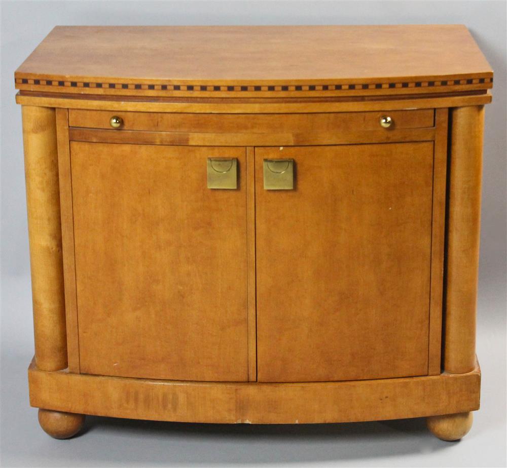 Appraisal: CONTEMPORARY MAPLE BEDSIDE STAND WITH BRASS HARDWARE AND COORDINATING WALL