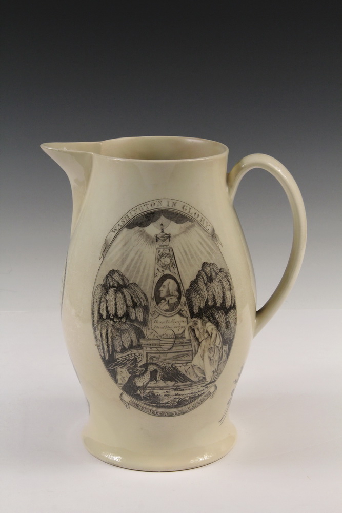 Appraisal: LIVERPOOL PITCHER - Large Soft Paste Pitcher circa with Washington