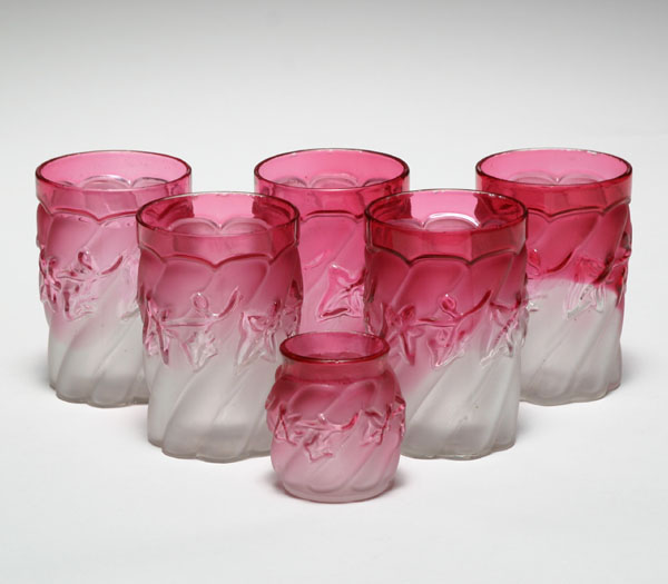 Appraisal: Lot of Northwood Oak Leaf Rubina satin tumblers and toothpick