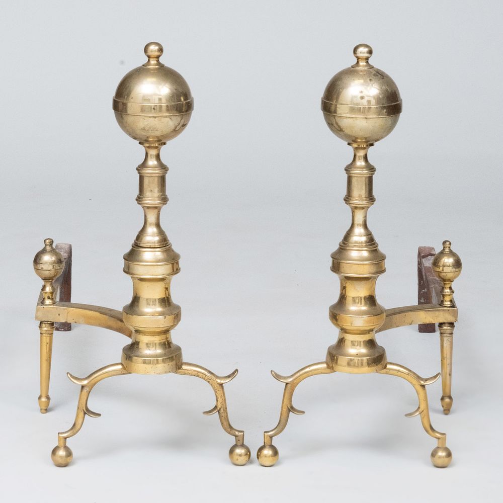 Appraisal: Pair of Federal Style Brass Left and Right Ball Top