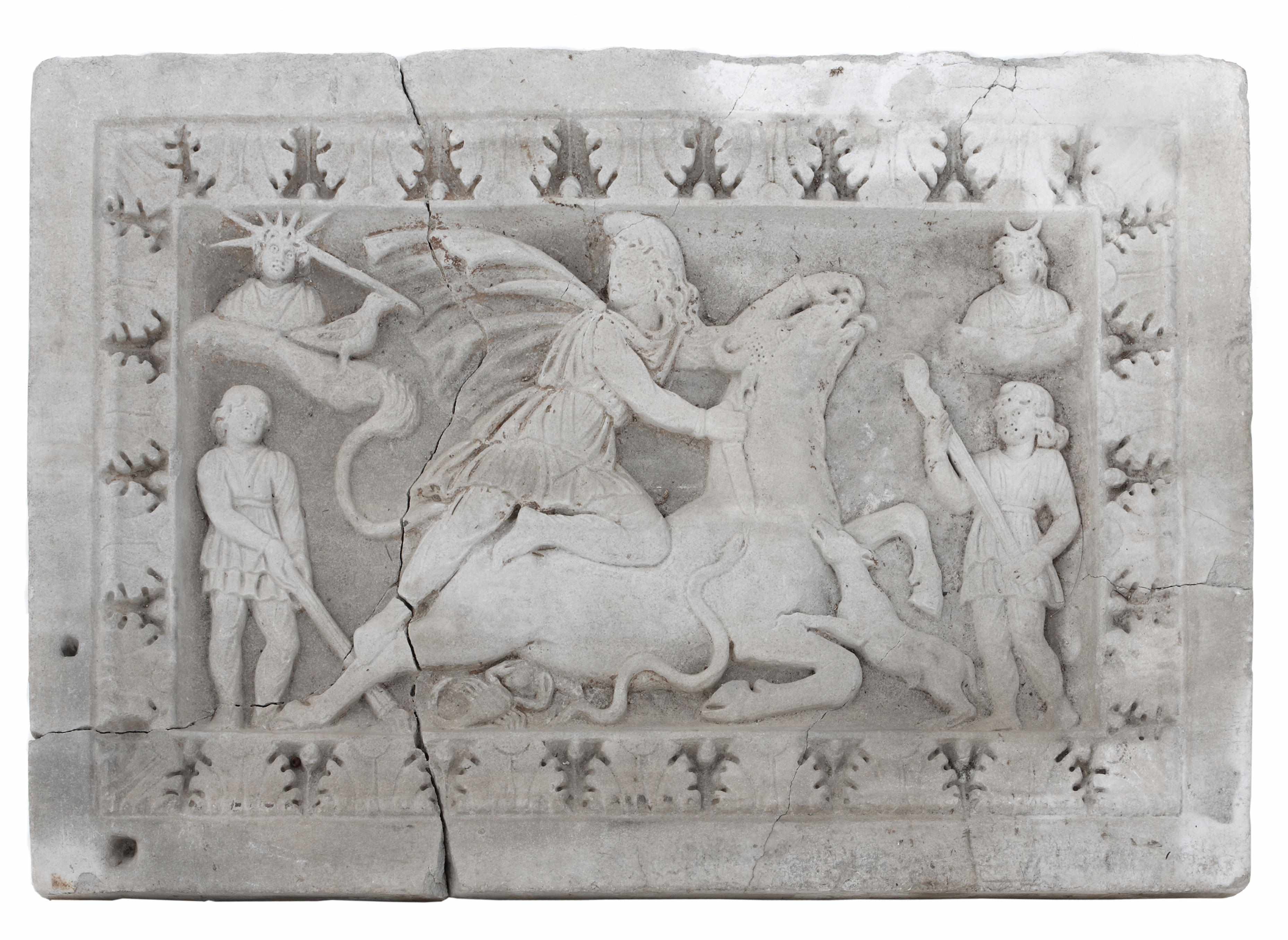 Appraisal: A Roman carved stone panel of Mithras Tauroctonus nd rd