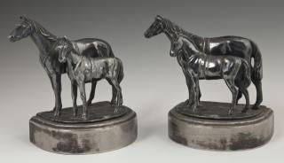 Appraisal: Pair of Silverplated Horse and Foal Bookends earl Pair of