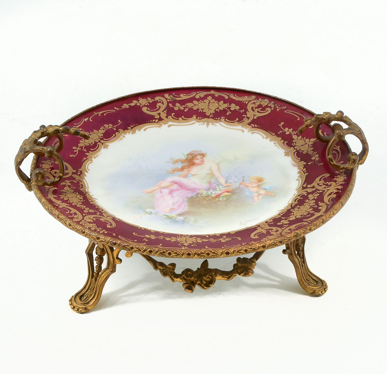 Appraisal: TH C SEVRES PLATE IN GILT BRONZE STAND th Century