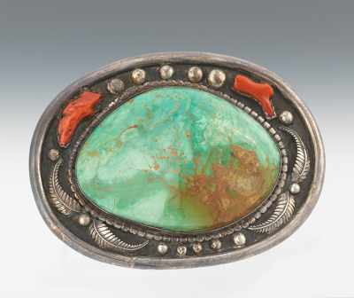 Appraisal: A Native American Sterling Silver Coral and Nevada Green Turquoise