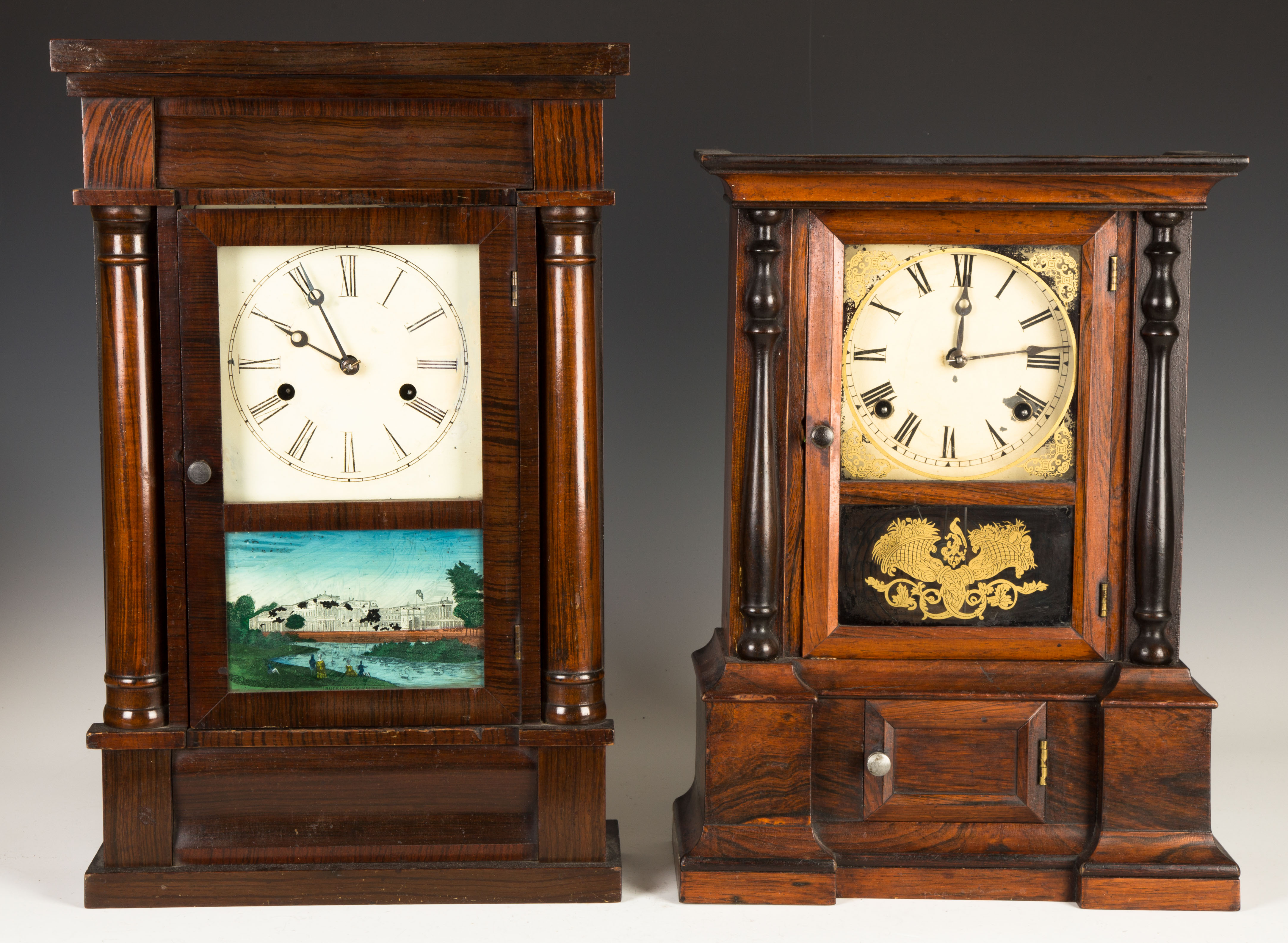 Appraisal: Forestville and Atkins Shelf Clocks L Forestville Grained rosewood with