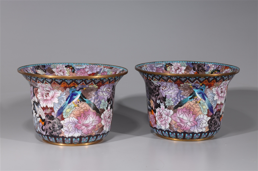 Appraisal: Pair of Chinese cloisonn enameled basins with bird insect and