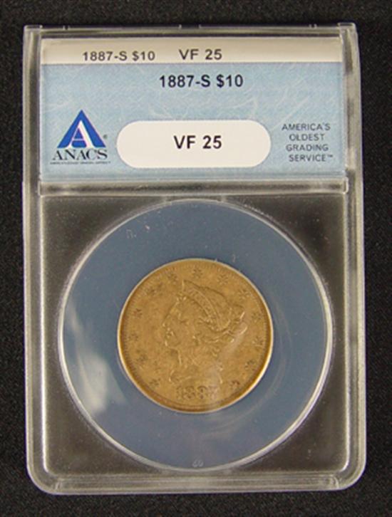 Appraisal: -S Liberty Gold Coin ANACS certified and graded VF