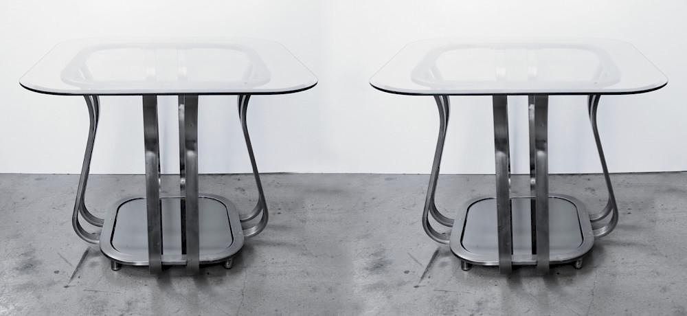 Appraisal: Pair of Metal and glass end tables modern Squared glass