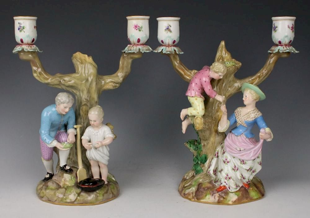 Appraisal: Meissen pair of figurines Egg Pickers MANUFACTURE Meissen GERMANY NAME