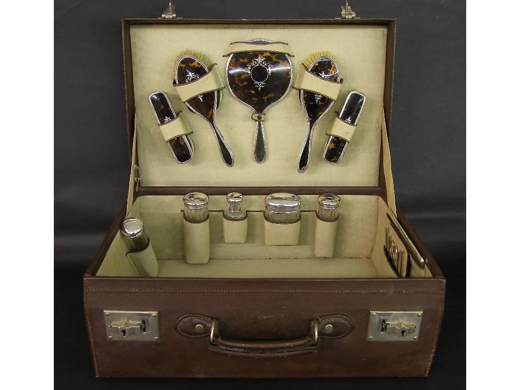 Appraisal: Leather vanity case fully fitted with a fine selection of