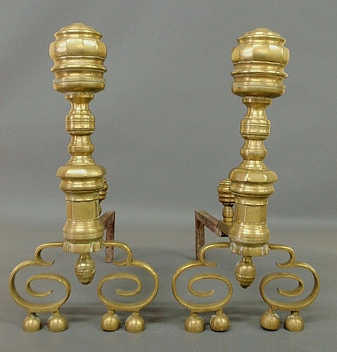 Appraisal: Large pair of Chippendale style brass andirons h x w