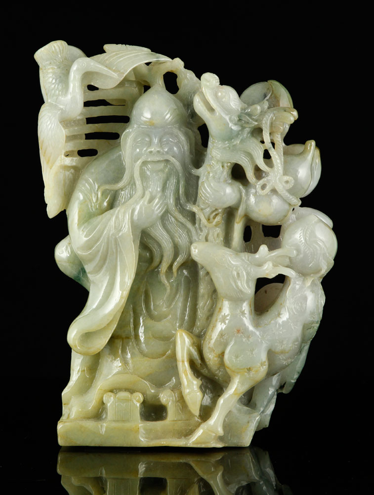 Appraisal: - Chinese Jade Figures Chinese figures depicting Buddha dragon and