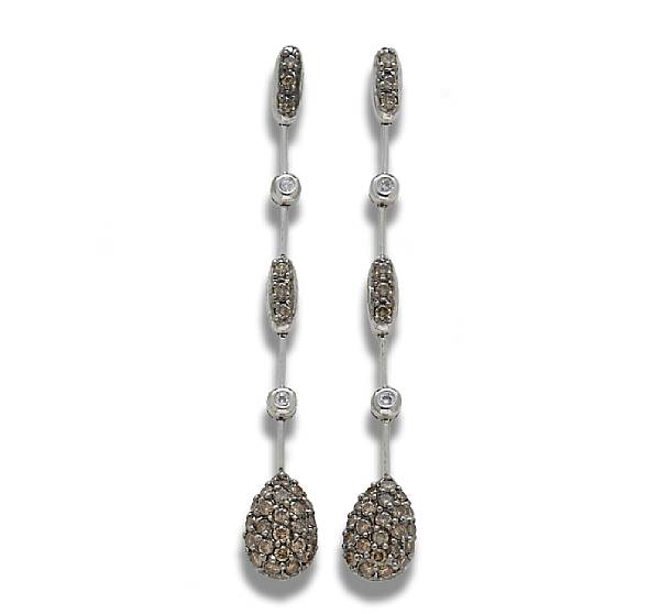 Appraisal: A pair of diamond and colored diamond pendant earrings estimated