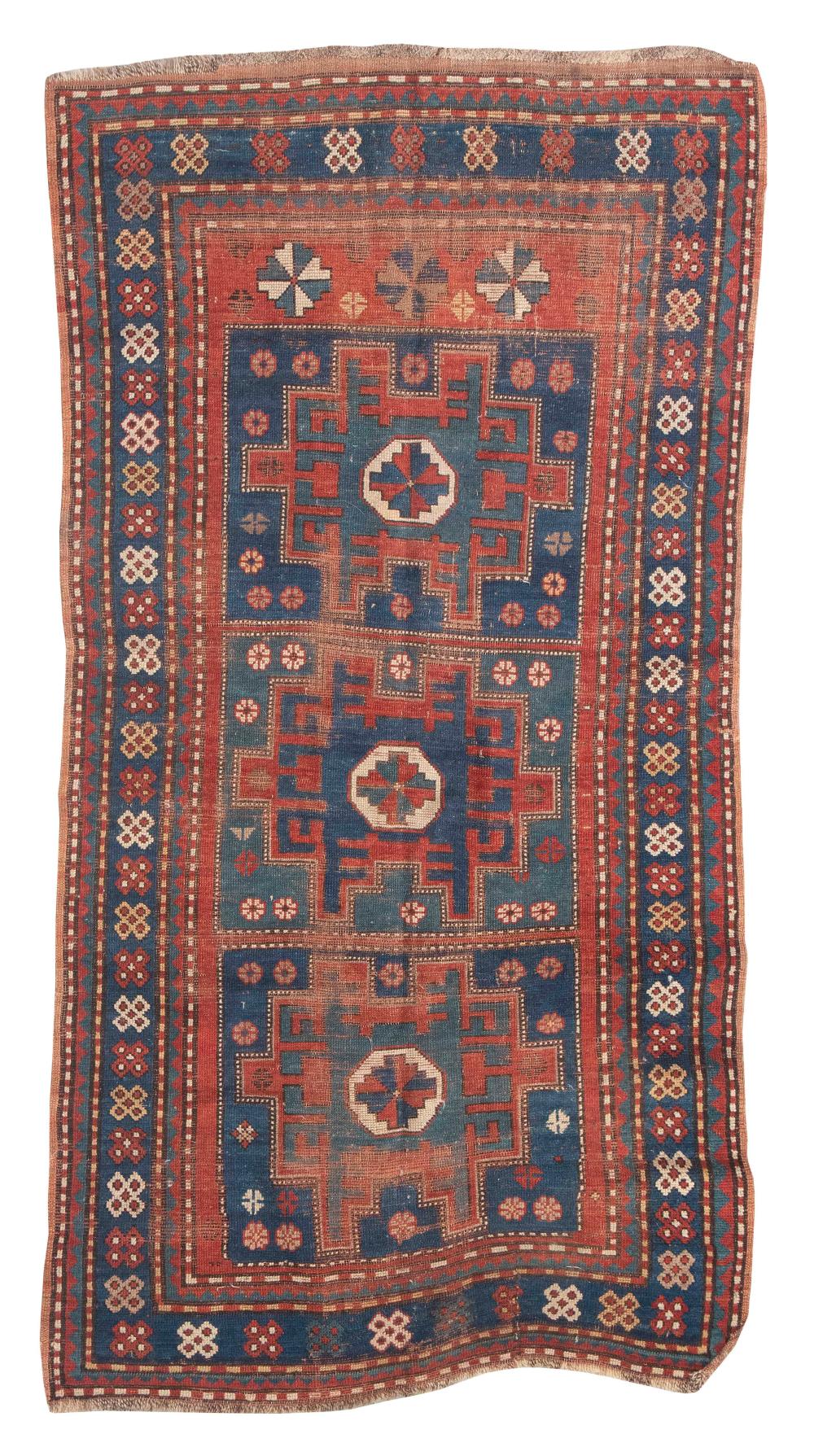 Appraisal: KAZAK RUG ' X ' Late th Century Red field