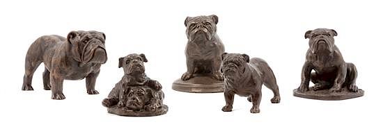 Appraisal: A Group of Five Composite Bulldogs Width of widest inches