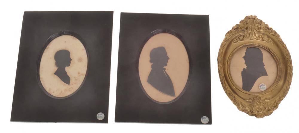 Appraisal: A PAIR OF GEORGIAN SILHOUETTE MINIATURES OF SIBLINGS AND ONE