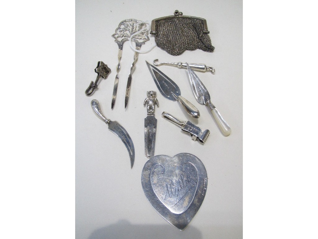 Appraisal: Lot comprising silver hair comb silver mounted purse four silver