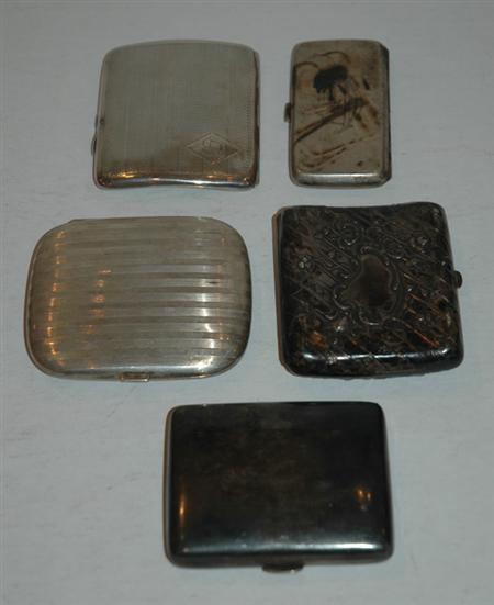 Appraisal: Group of Five Sterling Silver Cigarette Cases Estimate nbsp nbsp