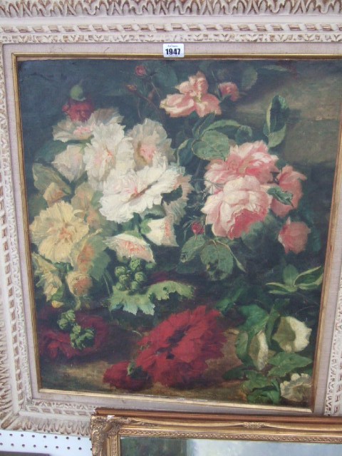 Appraisal: French School th th century Floral still life oil on