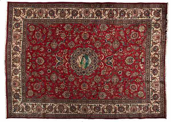 Appraisal: Tabriz Rug Persian A Tabriz rug with central pictorial medallion