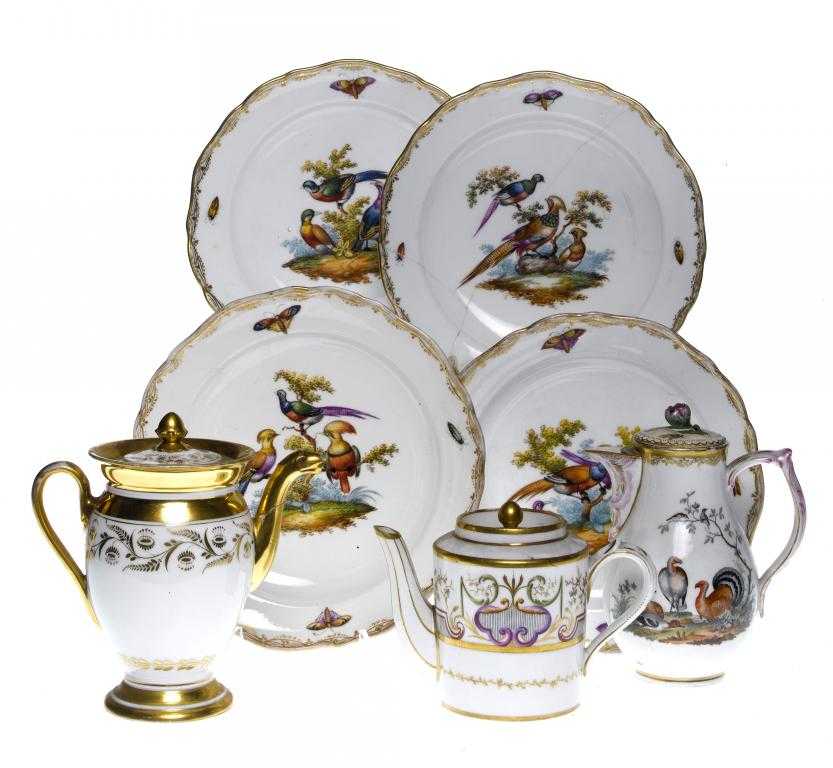 Appraisal: A SET OF FOUR MEISSEN PLATES outside-decorated painted with groups