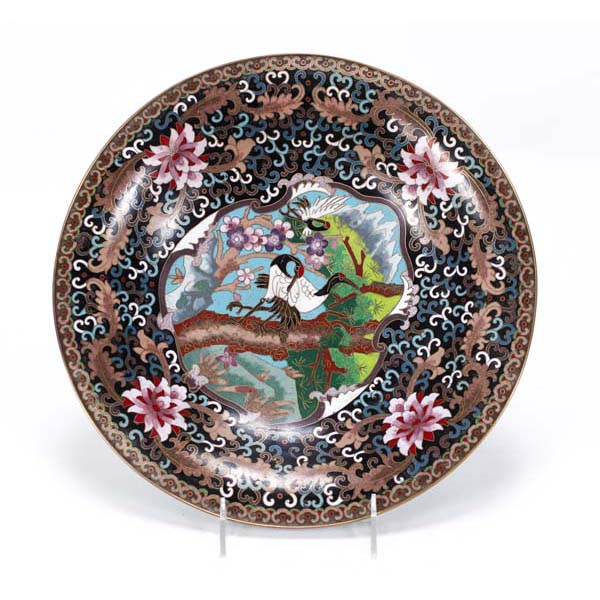 Appraisal: Chinese cloisonne inch shallow bowl deep plate with peony border