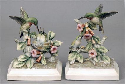 Appraisal: Two Contemporary Polychrome Biscuit Porcelain Hummingbird Figure Groups x x