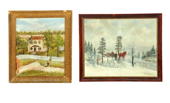 Appraisal: TWO PRIMITIVE LANDSCAPES AMERICAN SCHOOL EARLY TH CENTURY Large oil