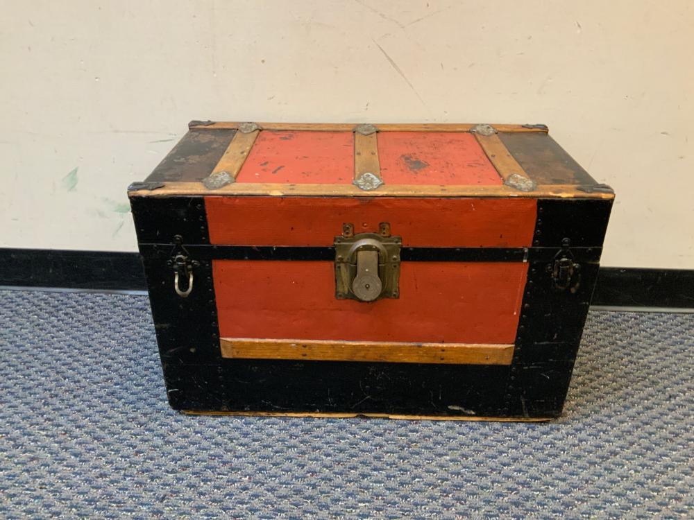 Appraisal: Metal Mounted Red Painted Trunk x x in x x