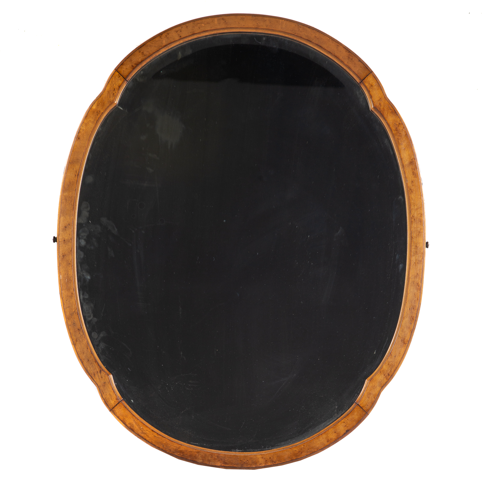 Appraisal: AMERICAN CURLY MAPLE MIRROR th century shaped oval frame with