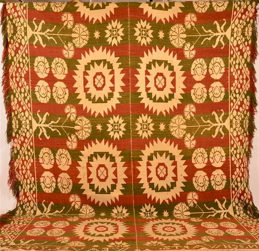 Appraisal: York County Three Color Jacquard Coverlet Mid th Century York