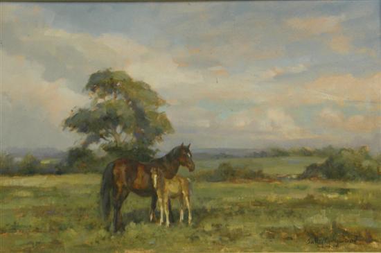 Appraisal: Sally Gaywood oil on board horse and foal signed h