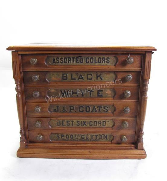 Appraisal: Antique J P Coats Country Store spool cabinet six-drawer walnut