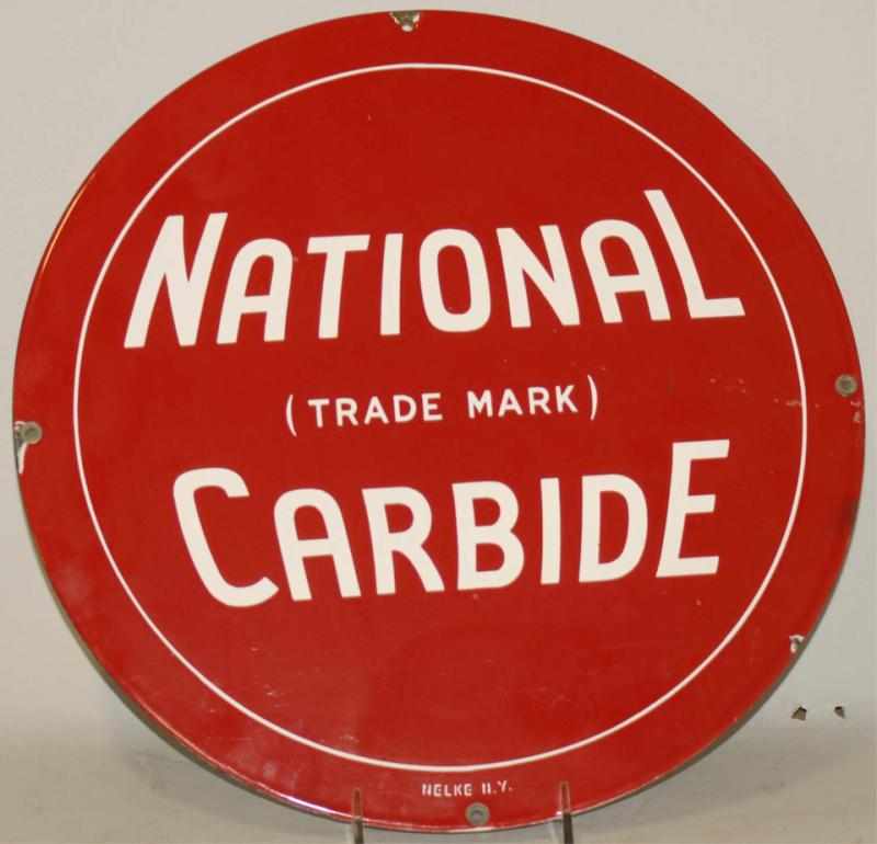 Appraisal: Round Red Porcelain National Carbide Sign s - s Single-sided