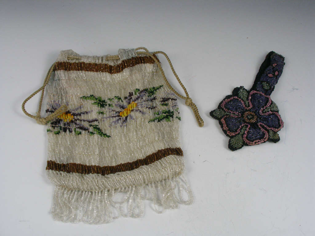 Appraisal: Two Victorian Beaded Purses beautiful floral drawstring purse iridescent glass