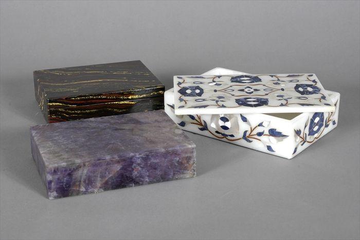 Appraisal: Two Italian Hardstone Boxes and a Pietra-Dura Floral Vinework Box