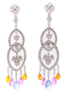 Appraisal: k WG Diamond Colored Sapphire Earrings Pair of ladies k