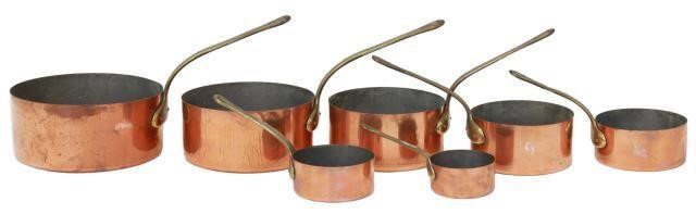 Appraisal: lot of French copper graduated saucepans with brass handles largest