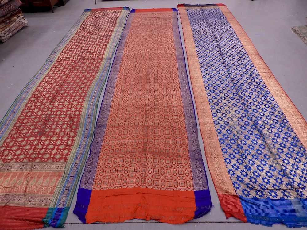 Appraisal: Indian Ceremonial Sari Silk Gold Thread Textiles India th Century