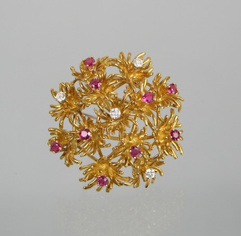 Appraisal: A Tiffany Co k Gold Brooch with Diamonds and Rubies